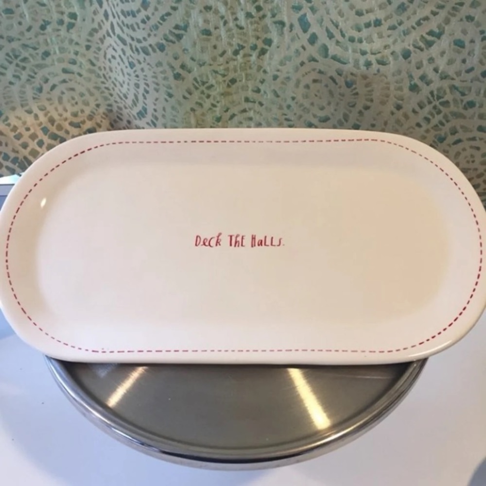 Rae Dunn Christmas Platter Deck the Halls NWT red white holiday
